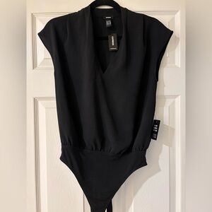 Express Black V-Neck Cap Sleeve Bodysuit